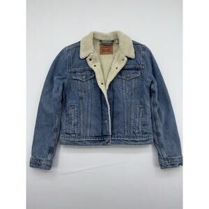 Levis Women's Original Denim Sherpa Trucker Jacket Lined Size Med